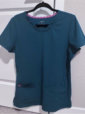 HeartSoul Teal Medical Scrub Top with Pink Accents